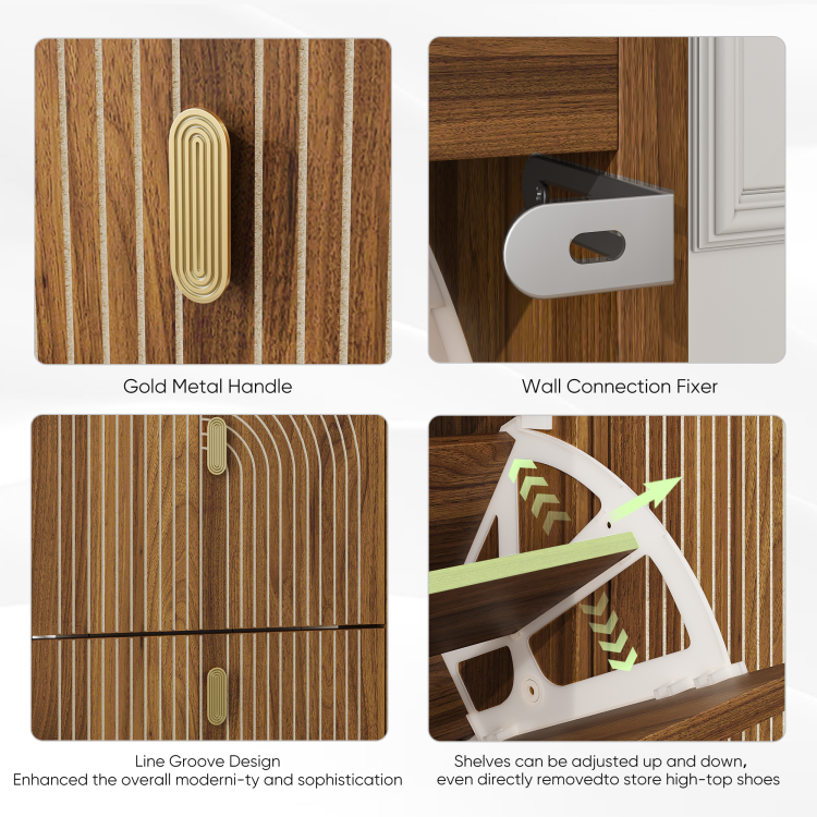 Shoe Storage Cabinet With 2 Flip Drawers,Free Standing Shoe Cabinet With Metal Handles For Entryway,Shoe Rack Cabinet With Line Groove Design,23.6"W