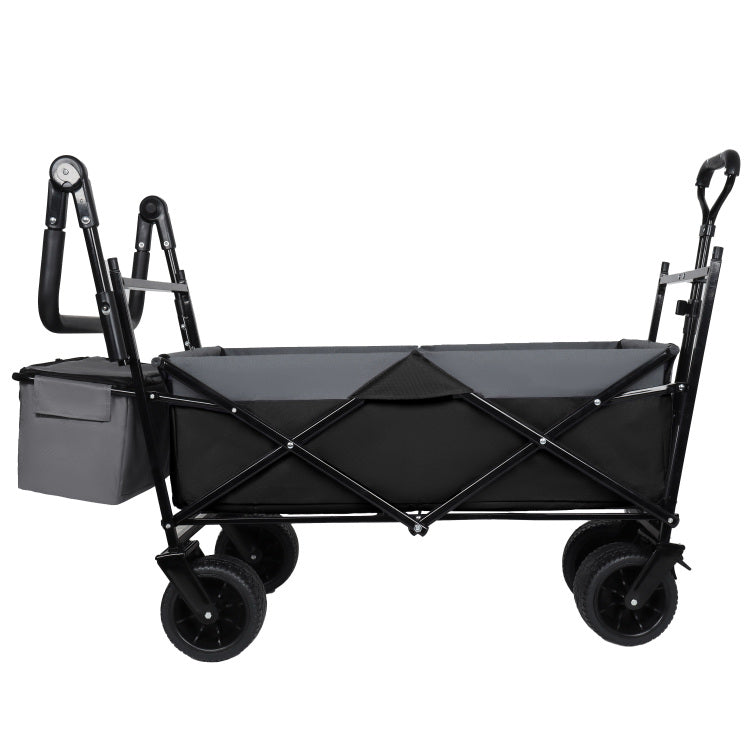With Push Handle, 480Lbs Collapsible Wagon With Canopy, Wagon Cart With 7" All Terrain Wheels, Lightweight Foldable Wagon, Large Capacity For Camping, Shopping, Sports, And Garden Use, Black