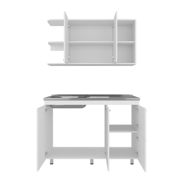 Kitchen Cabinet Set, 6 Doors, 9 Shelves, White Kitchen