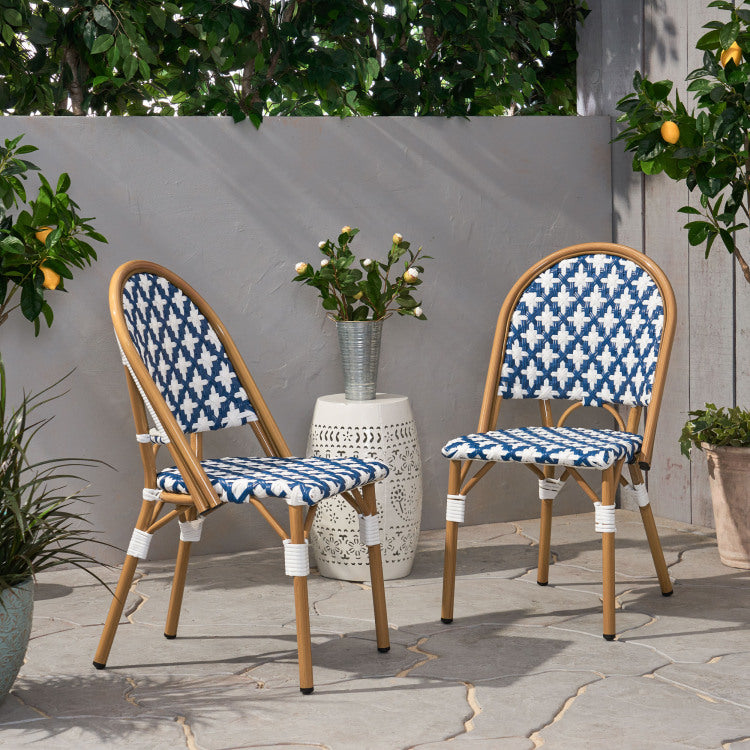 FRENCH BISTRO CHAIR Set of 2 white+navy - aluminium