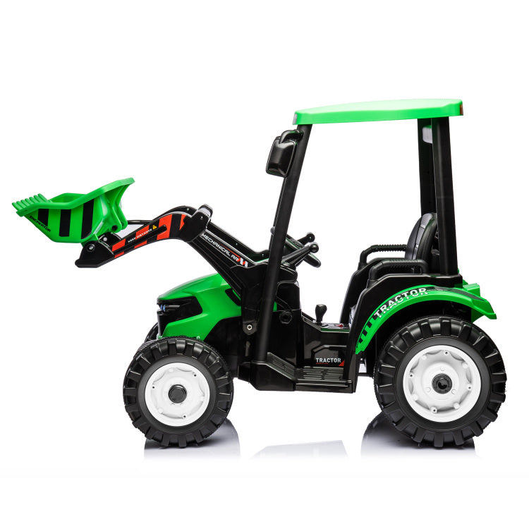 24V Kids Ride On Tractors With Parent Remote Control, Pedal Tractors With Working Loader And Backhoe Digger, Kids' Ride On Car Toys 24V Battery Powered Electric Vehicles With Trailer, Digger Green