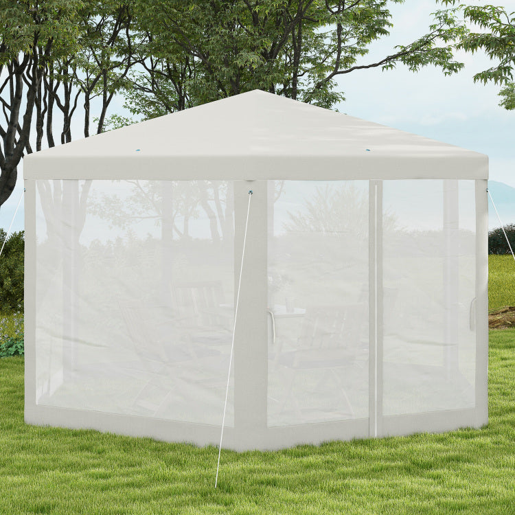 Outsunny 13' X 11' Outdoor Party Tent, Hexagon Sun Shade Shelter Canopy With Protective Mesh Screen Sidewalls, Ropes & Stakes, Cream White