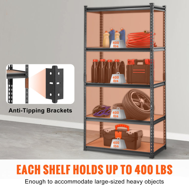 Storage Shelving Unit, 5 Tier Adjustable, 2000 Lbs Capacity, Heavy Duty Garage Shelves Metal Organizer Utility Rack, Black, 36" L X 18" W X 72" H For Kitchen Pantry Basement Bathroom Laundry