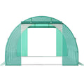Walk In Tunnel Greenhouse, 20 X 10 X 7 Ft Portable Plant Hot House W Galvanized Steel Hoops, 3 Top Beams, Diagonal Poles, 2 Zippered Doors & 12 Roll Up Windows, Green