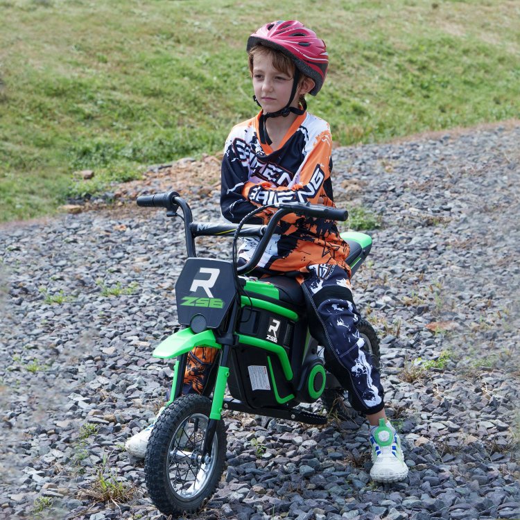 Aosom Electric Dirt Bike With Twist Grip Throttle, 24V 350W Off Road Electric Motorcycle, Up To 15 Mph With Brake, Music Horn, Rear Suspension For Ages 13 Years, Green