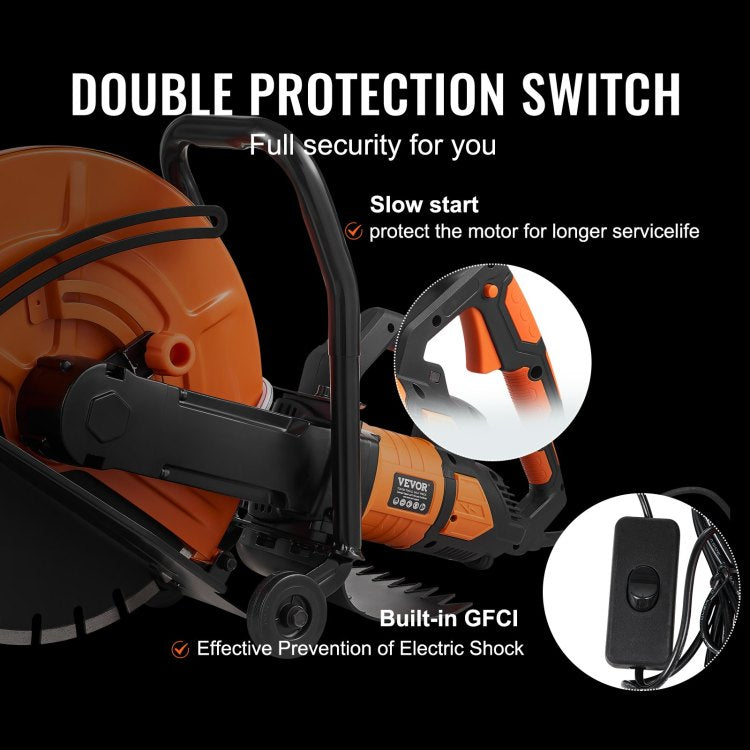 Electric Concrete Saw, 16 In, 3200 W 15 A Motor Circular Saw Cutter With Max. 6 In Adjustable Cutting Depth, Wet Disk Saw Cutter Includes Water Line, Pump And Blade, For Stone, Brick