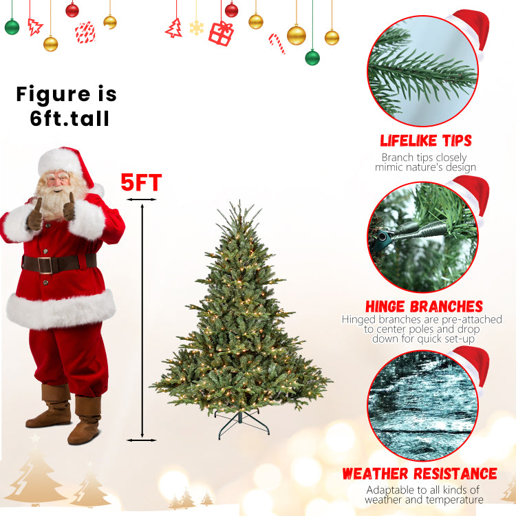 4Ft Full Shape Christmas Tree With 150 Ul Lights Pe Pvc Mixed Branches, 673 Tips, Wide Base For Spacious Areas, Hinged Structure, Stable Metal Stand