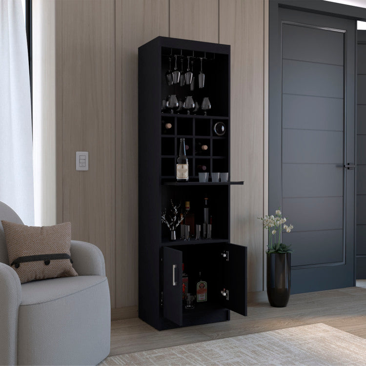 Pisek Bar Cabinet 5 Tier, Wine Cabinet, Liquor Cabinet, 12 Bottle Cubbies, 5 Shelves, Black
