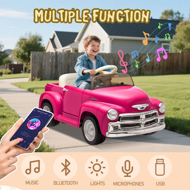 12V Kids Ride On Truck Car W Parents Control, Licensed Chevrolet 3100 Pickup,Electric Car For Kid,Vintage Modeling,3 Speeds,Led Lights,Bluetooth,Usb,High Power Up To 4.35 Km H,Age 3