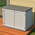 Horizontal Storage Shed Weather Resistance, Large Outdoor Storage Cabinet Lockable, Thick Hdpe Plastic Storage Unit For Backyards, Patio, Garden 28 Cu.Ft Ivory White