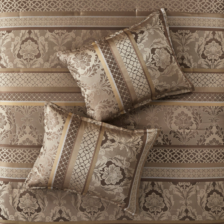 7 Piece Jacquard Comforter Set Brown Gold Queen