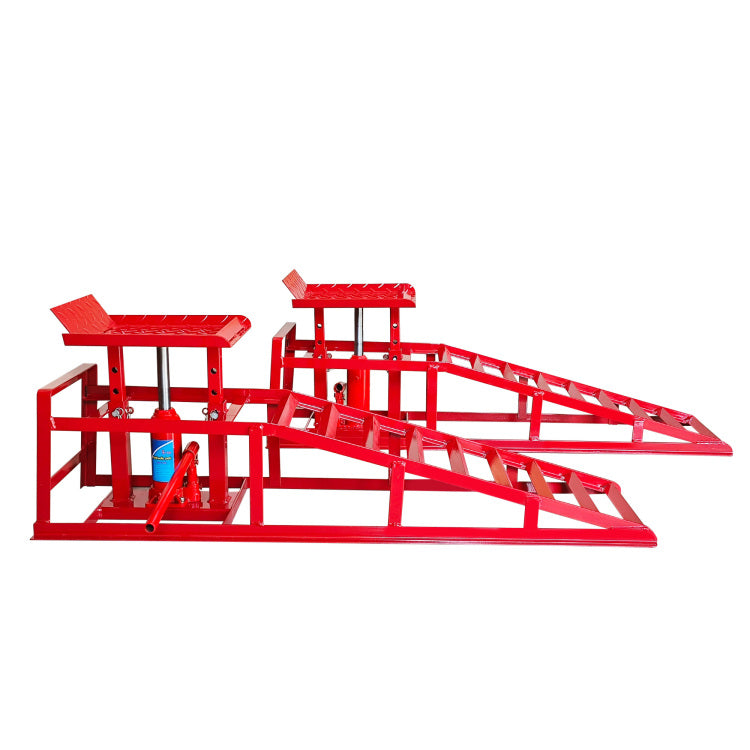 Hydraulic Car Ramps, 2 Pack Car Ramp High Lift, 11000Lbs Automotive Truck Cars Service Ramps, Low Profile Oil Change Ramps With Support Jack For Car Truck Trailer Garage Repair Red