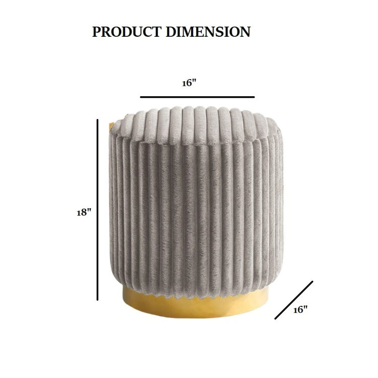 Gray Finish Contemporary Style 1Pc Round Accent Stool Gold Base Stainless Steel Fur Fabric Primary Living Room