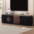 70.8'' Modern Minimalist Tv Stand For Tvs Up To 80 Inches, Entertainment Center With 3 Drawers And 1 Shelf, Metal Handles And 2 Cabinets For Living Room