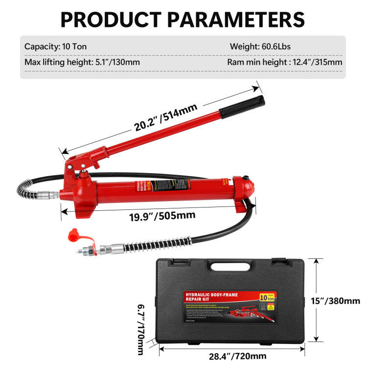 Power Hydraulic Ram Cylinder Jack: Single Acting Mini Jack, Porta Power Kit, Stroke For Building, Bridge, Construction, Precision Machinery, Small Spaces 10 Ton Capacity