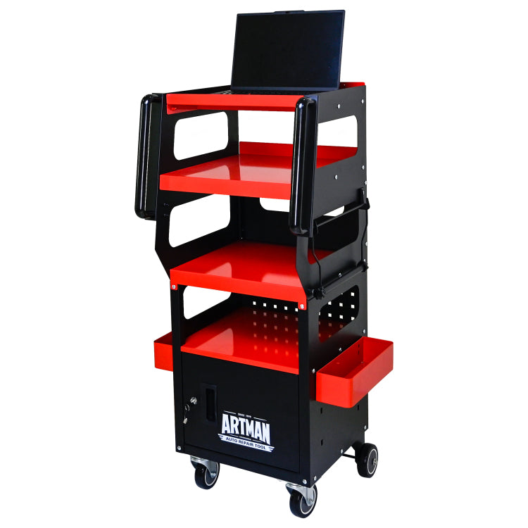 4 Level Multi Functional Diagnostic Trolley,Car Diagnostic Equipment Cart, With 360 Rotating And Lockable Casters Black&Red
