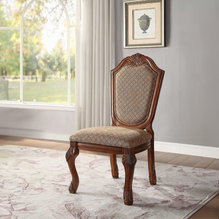 Chateau Fabric & Cherry Finish De Ville Side Chair Set Of 2