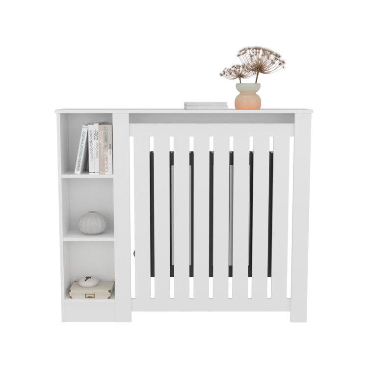 Radiator Cover Cabinet Joseph With Slatted Frame And 3 Shelves, Decorative Heater Cover, Modern Furniture Accent, White