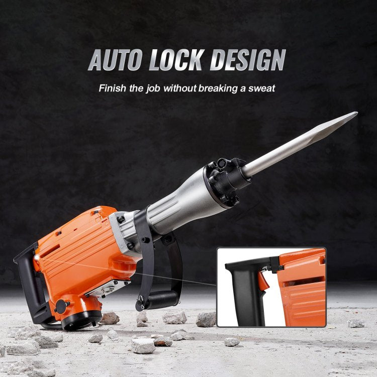 Demolition Jack Hammer, 2200W 1400 Bpm Jack Hammer Concrete Breaker, Heavy Duty Electric Jack Hammer 6Pcs Chisels Bit With Gloves, 360 C Swiveling Front Handle For Trenching And Breaking Holes