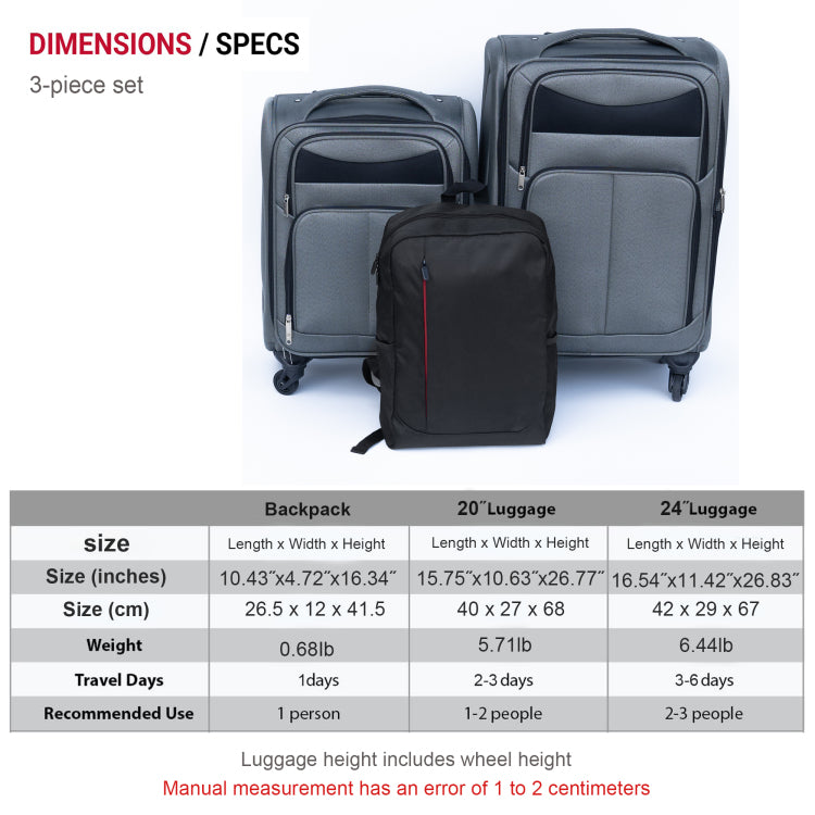 20 24 Travel Case Two Piece Suitcase Set Oxford Trolley Case Without Password Lock Universal Wheel Oxford Cloth Backpack Gray