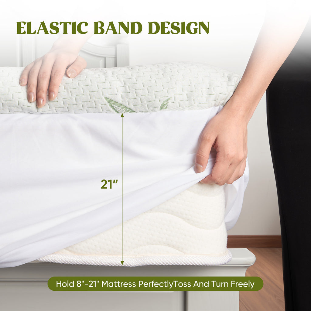 Bamboo Blend Waterproof Mattress Protector Queen Size 180G 35% Bamboo 65% Polyester Air Layer Top, Tpu Backed, 1000G 3D 7D Fill, 21" Deep Pocket, Soft & Quiet For All Seasons