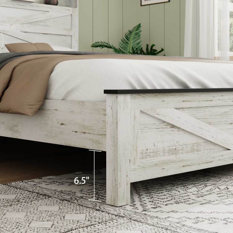 Fully Floating Bed Frame With Led Lights And Charging Station Cushion Platform Bed Frame, Large Bed, With Headboard And Hidden Storage Space, No Need For Box Springs, Antique White Gray