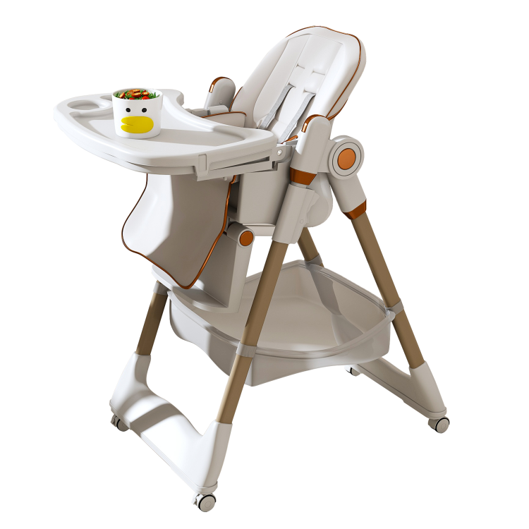 Adjustable Baby High Chair 0 6 Years Portable Infant Feeding Seat With Safety Belt, Silent Lockable Wheels & Easy Clean Design For Home, Dining, Living Room, Bedroom White