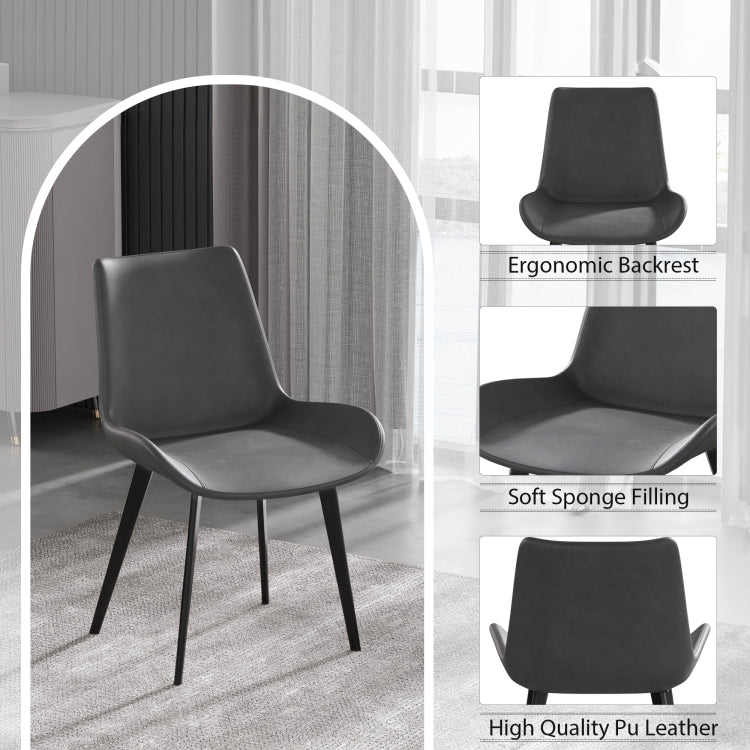 Modern Dining Chair Living Room Black Metal Leg Dining Chair Grey 2Pcs Ctn