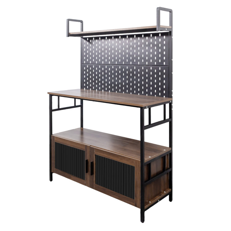 Kitchen Bakers Rack With Door, Microwave Oven Stand, Utility Storage Shelf, Durable Kitchen Organizer For Small Spaces