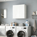 27 Inch White Shaker Double Door Wall Cabinet Solid Wood With 2 Adjustable Shelves Ready To Assemble For Kitchen,Bathroom,Laundry And Garage Storage 27"W 12"D 30"H