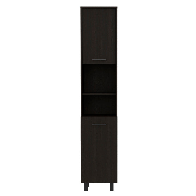 Hobart Pantry, Four Legs, Three Interior Shelves, Two Shelves, Two Cabinets Black