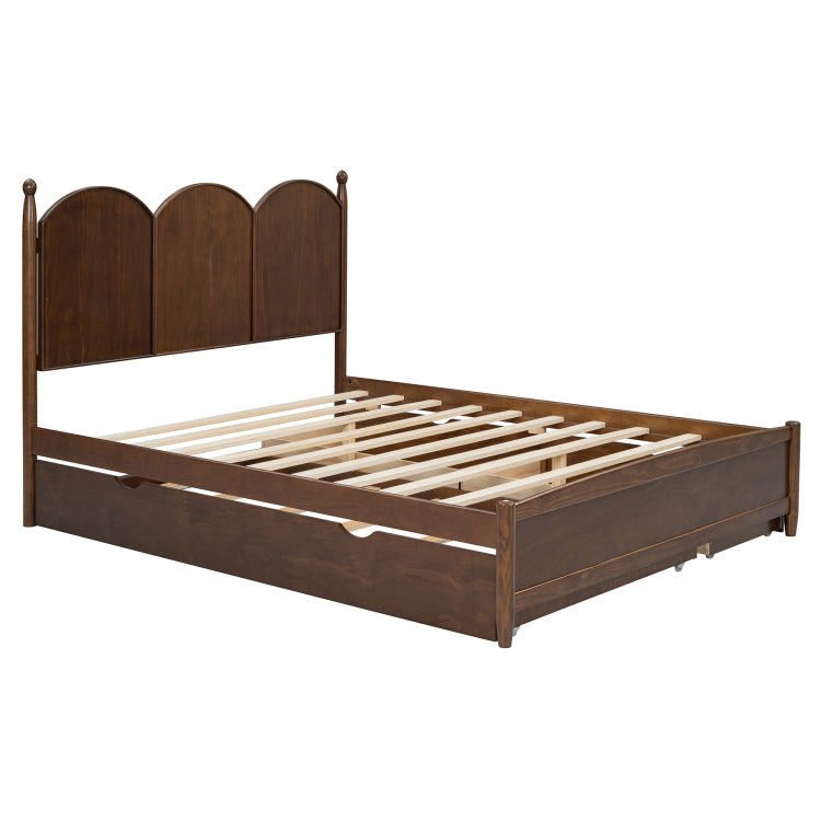 Queen Size Platform Bed With With 2 Big Drawers, Twin Xl Size Trundle, Walnut