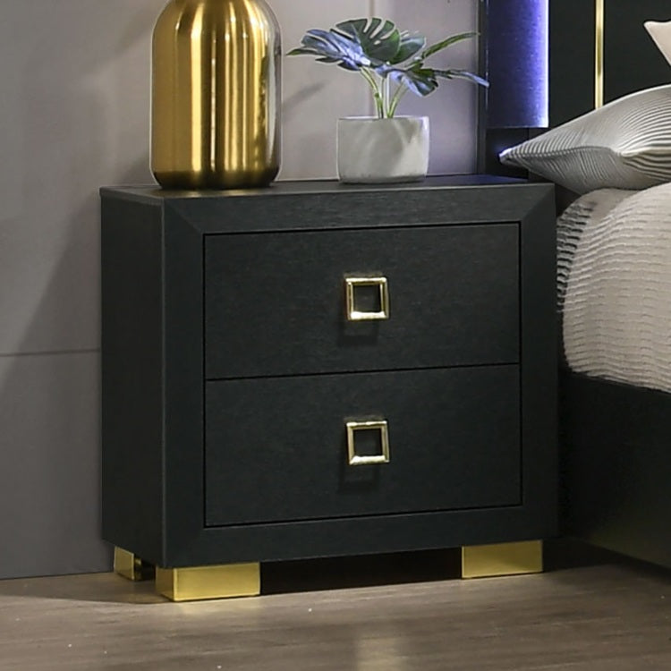Gorgeous Black 1Pc Nightstand Square Pull Handle Metal Legs Bedside Table Bedroom Furniture