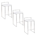 26" Contemporary Stackable Counter Stool In Stainless Steel With White Velvet Cushion Set Of 3
