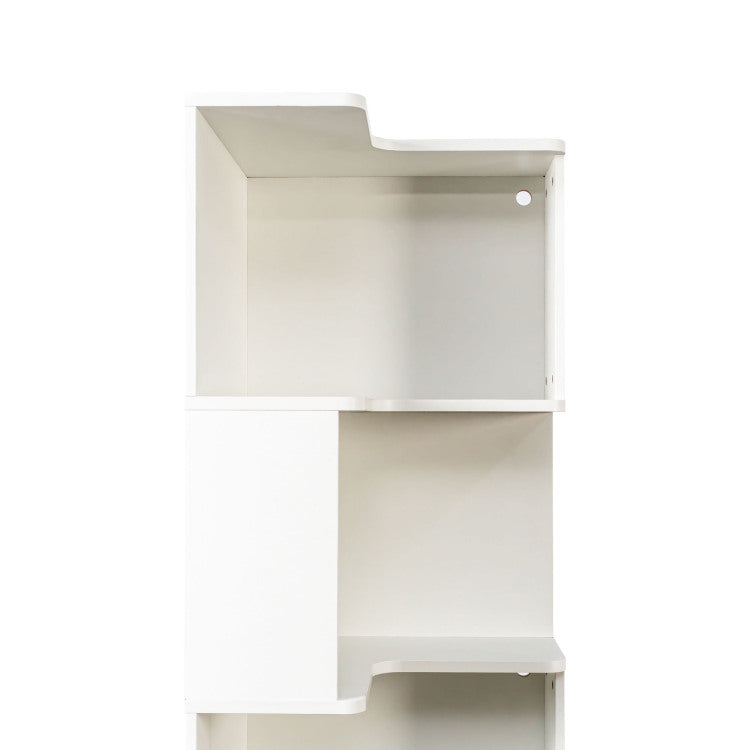 Corner Book Shelf 5 Tier Corner Bookshelf Bookcase With Baffle, Freestanding L Shaped Display Shelf Stand With Led Lights For Home Office, Living Room, Bedroom, Kitchen