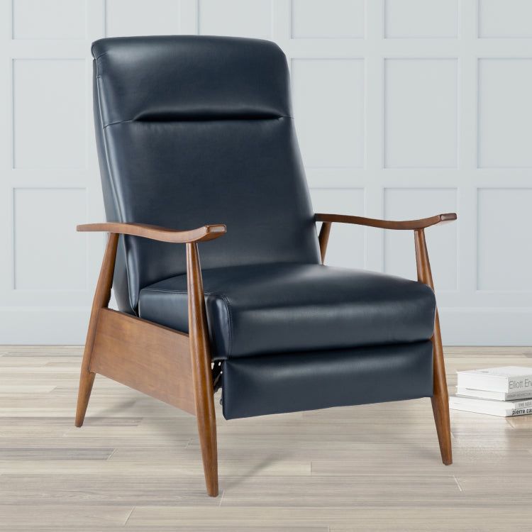 Sarasota Wood Arm Push Back Recliner Midnight Blue