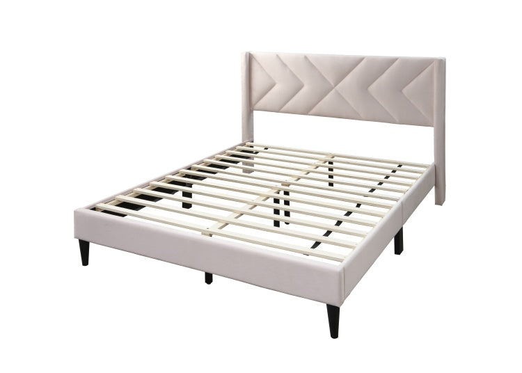 Elegant Modern Full Size Bed Clean Lines Design Headboard 1Pc Light Pink Velvet Upholstered Bedframe
