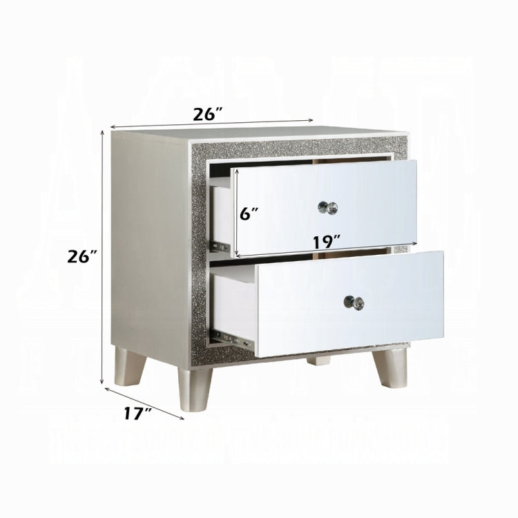 Glam Style Bedroom Furniture 1Pc Nightstand With 2X Drawers Mirrored Front Champagne Finish