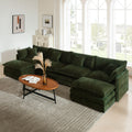 Comfort U Shaped Couch With Reversible Chaise, Modular Large U Shape Sectional Sofa, Double Extra Ottomans,Green Chenille