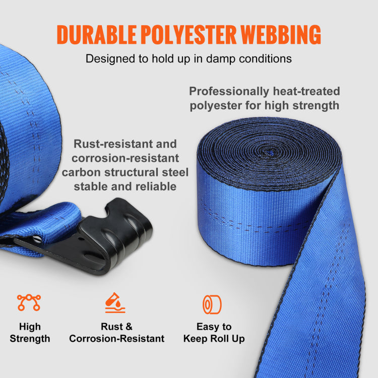 Winch Straps, 4" X 30', 6000 Lbs Load Capacity, 18000 Lbs Breaking Strength, Truck Straps With Flat Hook, Flatbed Tie Downs Cargo Control For Trailers, Farms, Rescues, Tree Saver, Blue 10 Pack