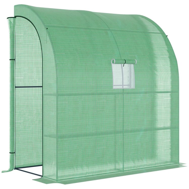 Outsunny 7' X 3' X 7' Lean To Greenhouse, Walk In Green House, Plant Nursery With 2 Roll Up Doors And Windows, Pe Cover And 3 Wire Shelves, Green