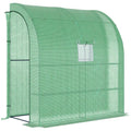 Outsunny 7' X 3' X 7' Lean To Greenhouse, Walk In Green House, Plant Nursery With 2 Roll Up Doors And Windows, Pe Cover And 3 Wire Shelves, Green