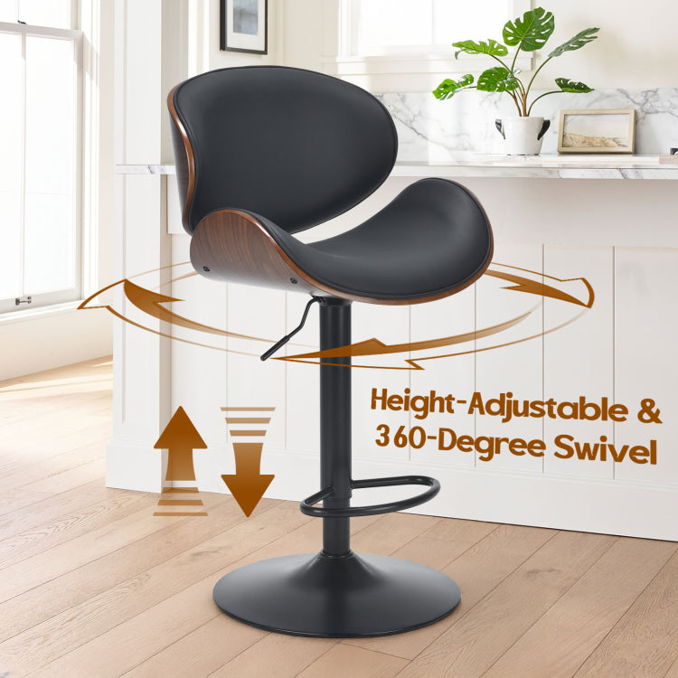 Swivel Bar Stools Set Of 2 Adjustable Height Bentwood Barstools With Pu Leather Upholstered Seat, Backrest And Footrest,Modern Kitchen Counter Chairs For Bar, Dining Room