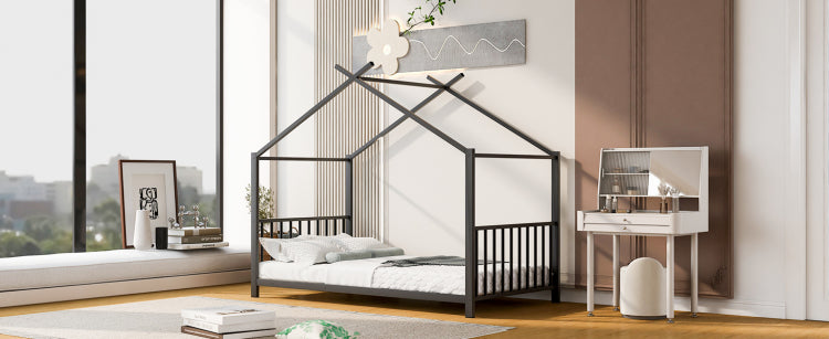 Twin Size Metal House Platform Bed, Black