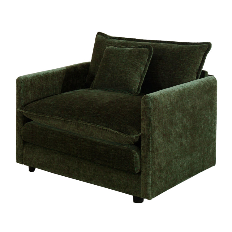 Comfy Deep Single Seat Sofa Upholstered Reading Armchair Living Room Chair Green Chenille Fabric , 1 Toss Pillow