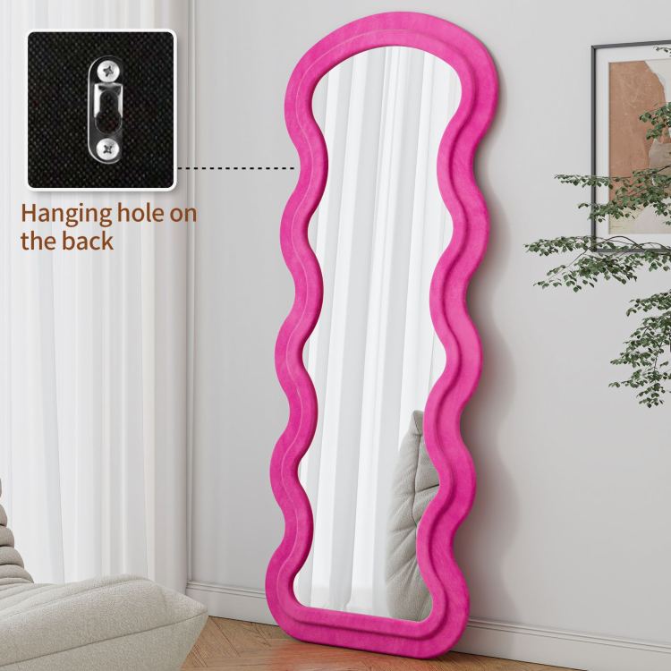 Flannel Full Length Wave Rose Floor Mirror With Stand For Bedroom Living Room Hanging Or Against The Wall
