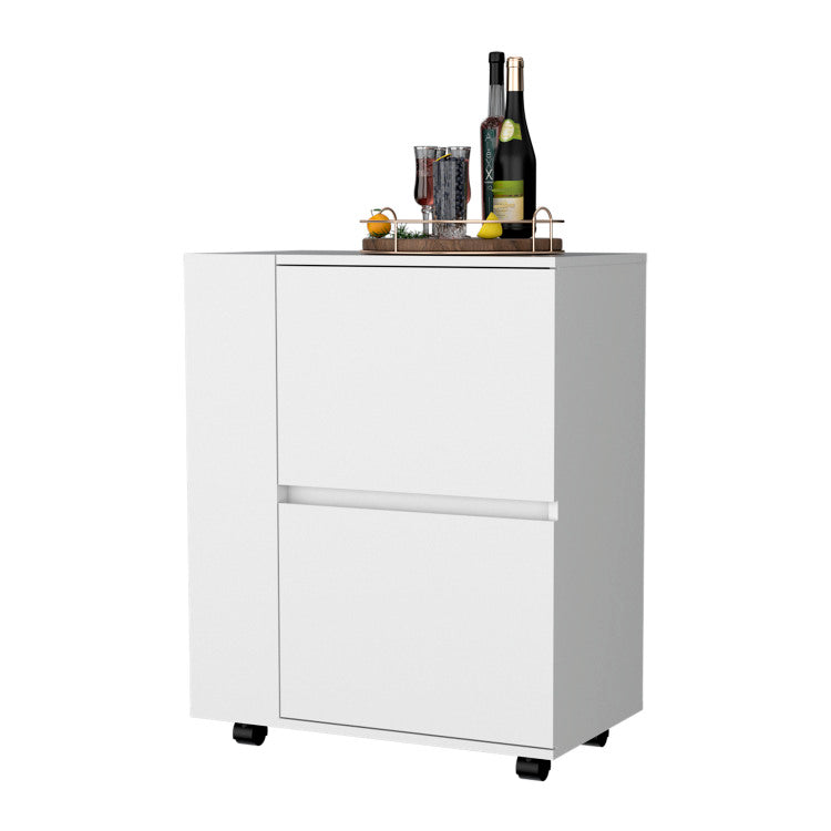 Logan Bar Cart With Two Cabinets And Open Shelves, White