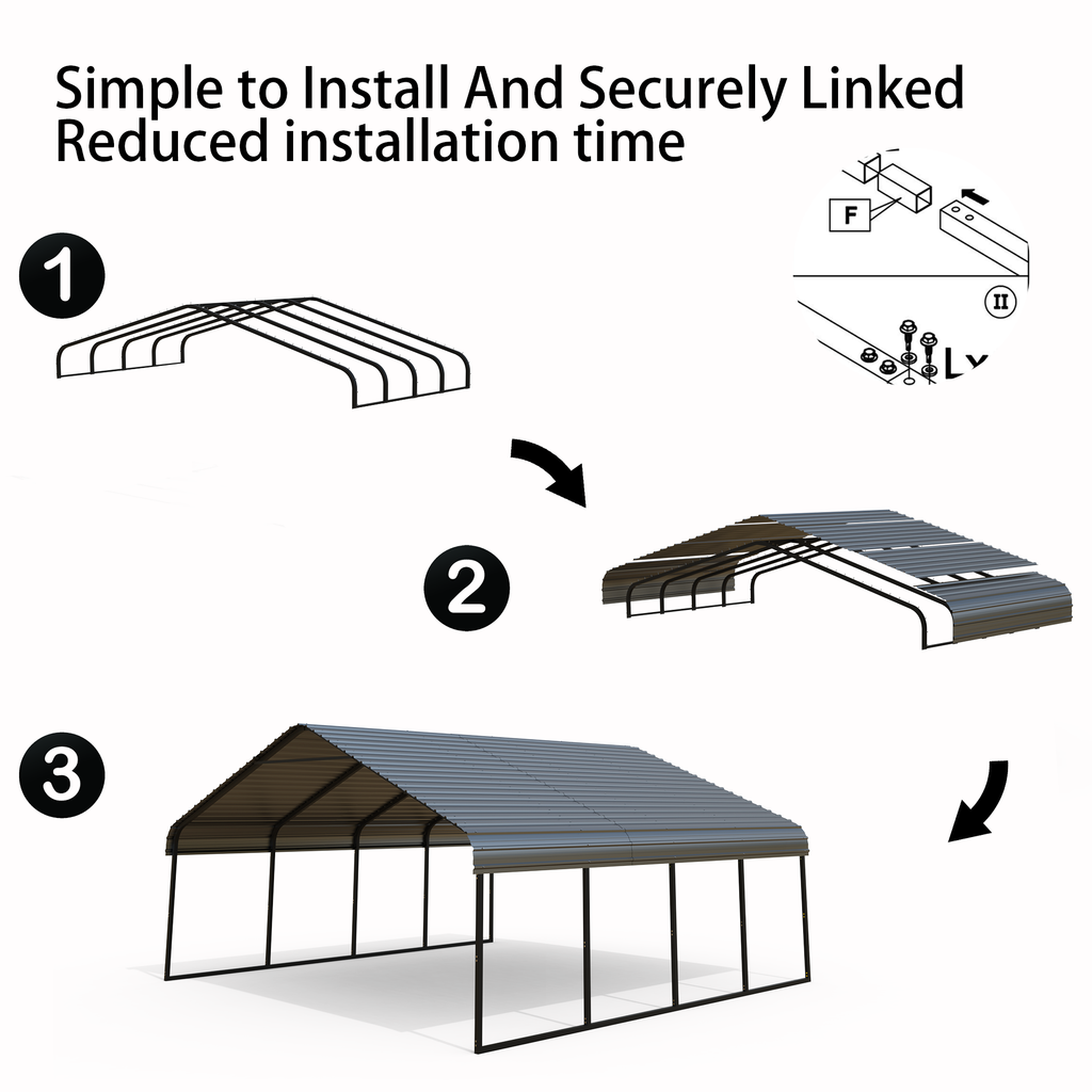 Heavy Duty Carport 20 X 20 Shelter Perfect Solution For Vehicles, Boats & Equipment Durable, All Weather, Quick Assembly Spacious, Secure, Reinforced Gray White