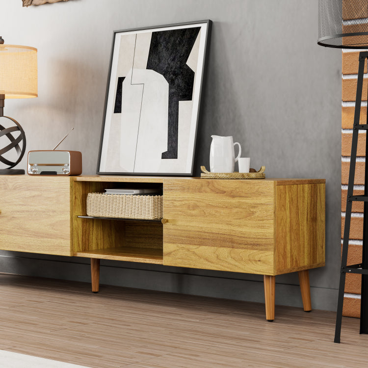 70 Inch Mid Century Modern Tv Stand, Tv Stand With Storage, Entertainment Center For Living Room Bedroom, Tv Media Console