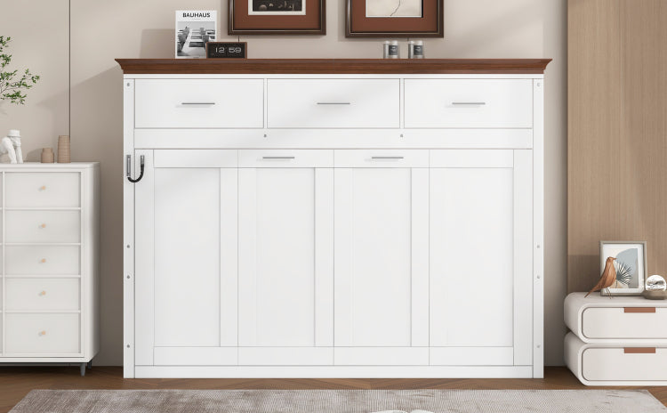 Twin Size Murphy Bed With 3 Drawers, White